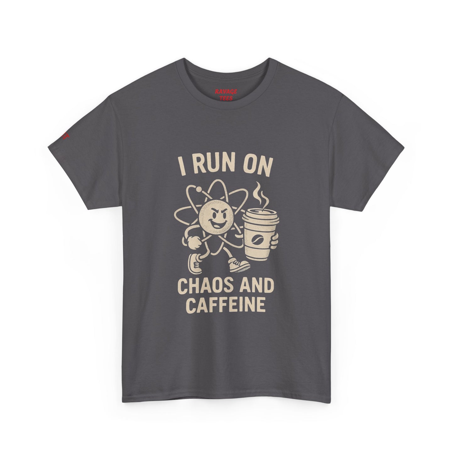 Coffee Lover's Unisex Tee - I Run on Chaos and Caffeine, Funny T-Shirt, Gift for Coffee Enthusiasts, Casual Wear, Relaxed Fit