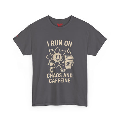 Coffee Lover's Unisex Tee - I Run on Chaos and Caffeine, Funny T-Shirt, Gift for Coffee Enthusiasts, Casual Wear, Relaxed Fit