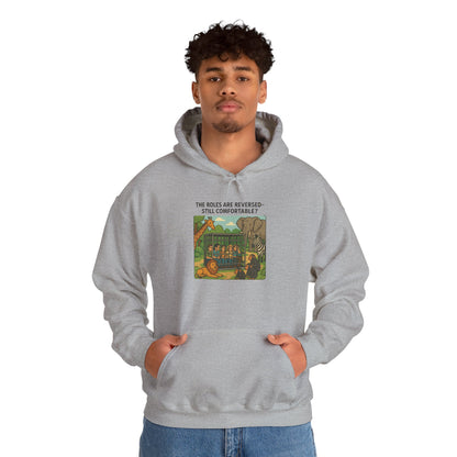 The Roles are Reversed- Are You Comfortable-Comfy Graphic Hoodie for Cozy Days, Unisex Heavy Blend Sweatshirt with Quirky Art, Perfect for Fall, Winter, Gifting, Casual Wear