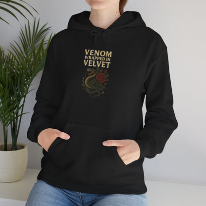 VENOM WRAPPED IN VELVET Graphic Hoodie – Unisex Pullover Sweatshirt for Nature Lovers | Cozy Streetwear for Spring, Casual Wear & Eco-Friendly Gifts
