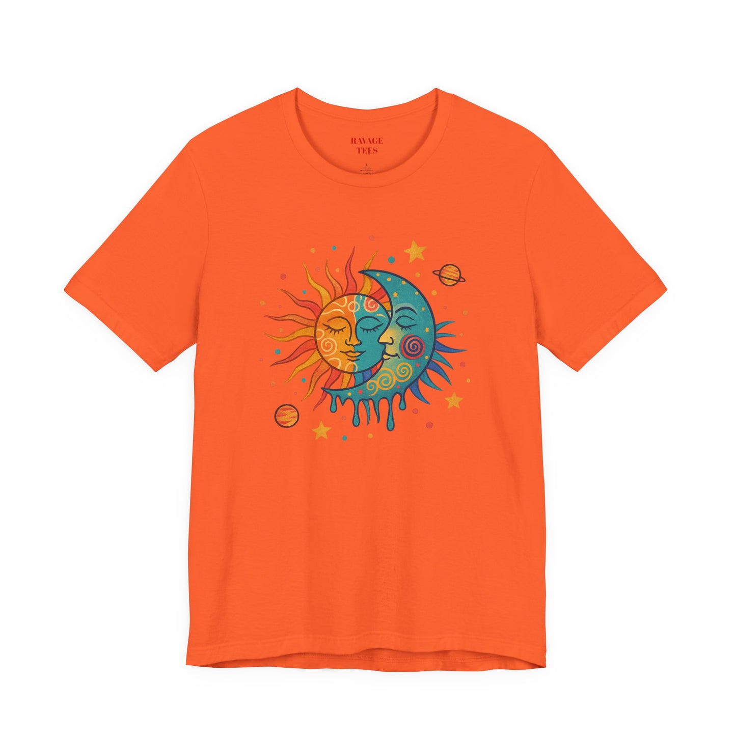 Sun & Moon Boho Graphic Tee — Celestial Retro Sunface T-Shirt