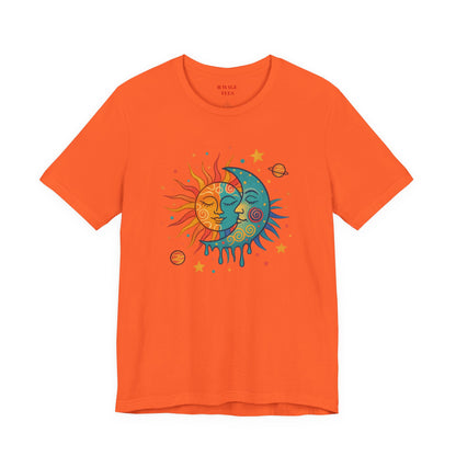 Sun & Moon Boho Graphic Tee — Celestial Retro Sunface T-Shirt