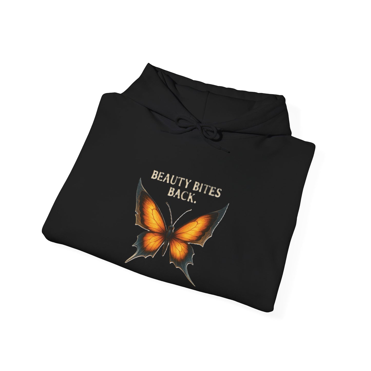 BEAUTY BITES BACK Butterfly Graphic Hoodie – Unisex Pullover Sweatshirt for Nature Lovers | Cozy Streetwear for Spring, Casual Wear & Eco-Friendly Gifts