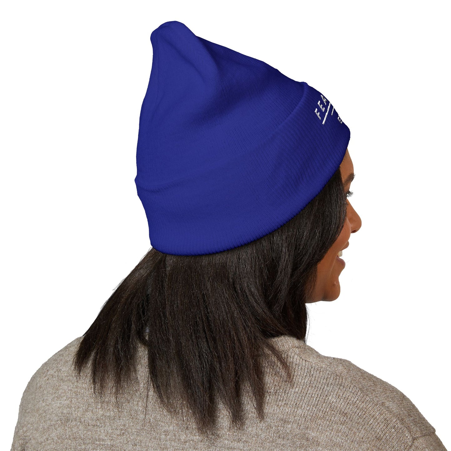 Fearless Embroidered Cuffed Beanie — Bold Black Knit Hat