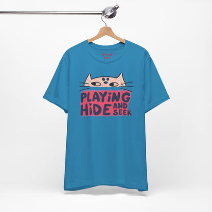 Playing Hide and Seek Cat T-Shirt — Cute Graphic Tee for Cat Lovers
