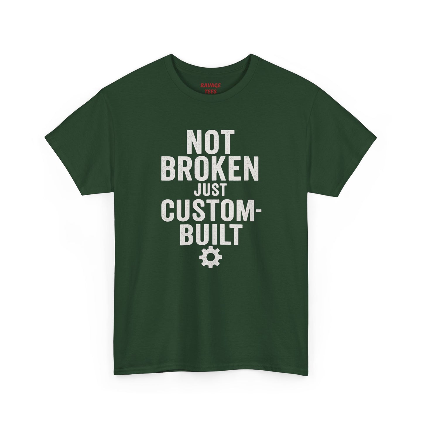 “Not Broken Just Custom-Built | Unisex Graphic Tee – Garage Edition