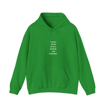 Mindful Message Hooded Sweatshirt – Align with Peace, Power, and Purpose, Yoga Gift, Inspirational Apparel, Cozy Hoodie, Meditation Wear.  Made to inspire your mindset—crafted to elevate your style.
