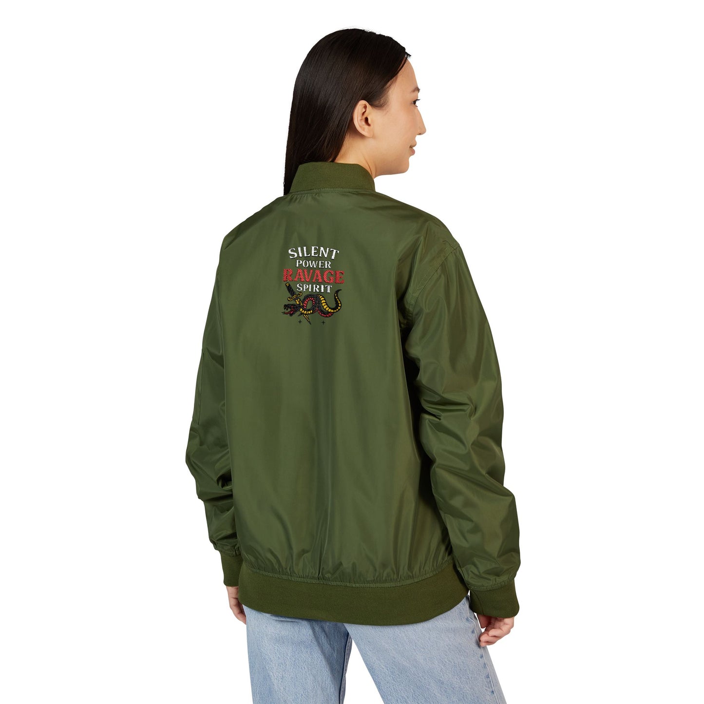 RAVAGE Embroidered Bomber: Eco-Friendly Unisex Streetwear Gift