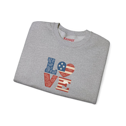 Patriotic Love Sweatshirt | Unisex Crewneck, Cozy Top for Celebrations, Gifts, Independence Day, Casual Style, Everyday Comfort