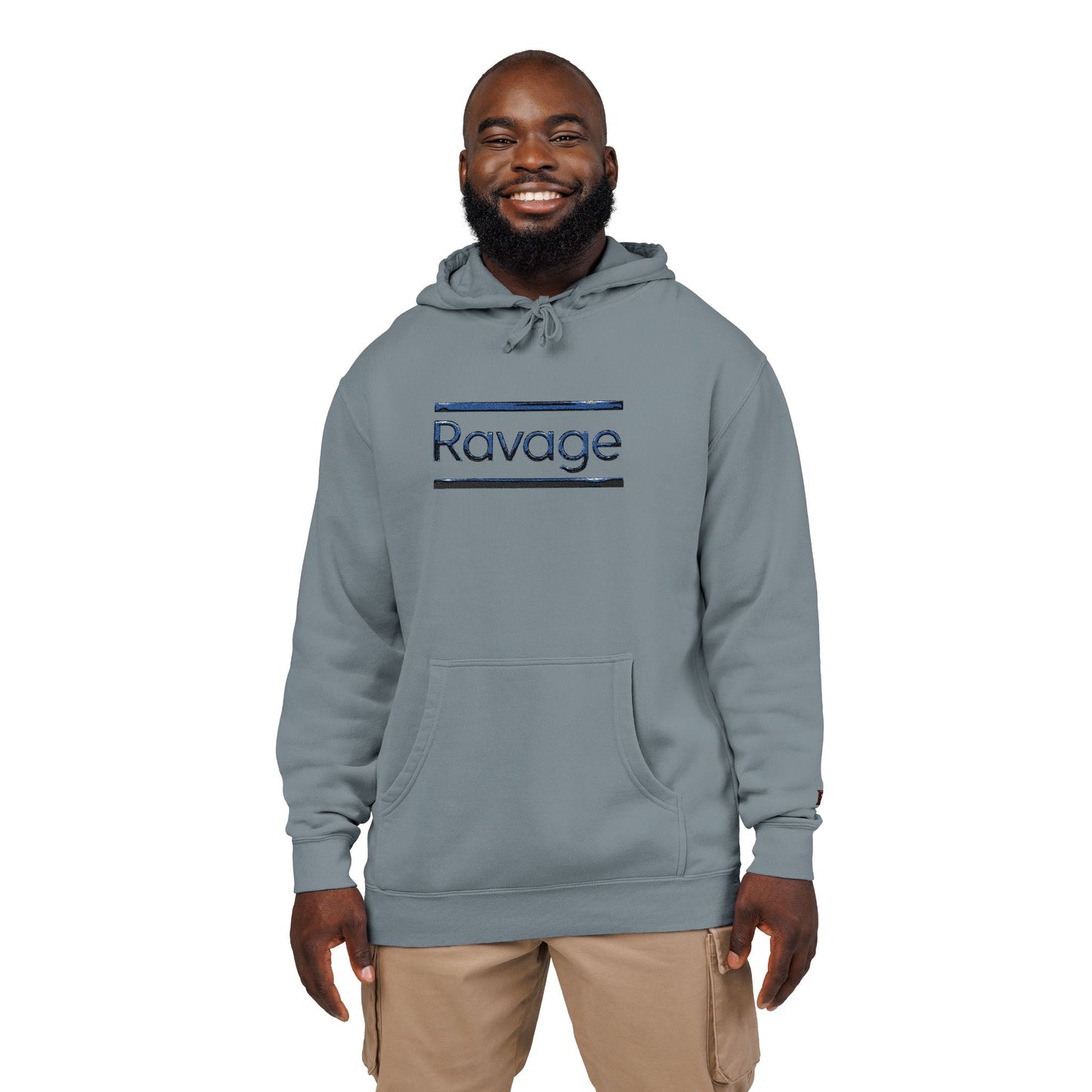 Embroided Ravage Distressed Logo Pigment-Dyed Hoodie — Black Vintage Wash