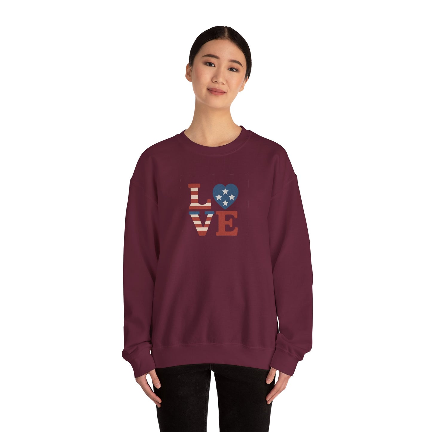 Patriotic Love Sweatshirt | Unisex Crewneck, Cozy Top for Celebrations, Gifts, Independence Day, Casual Style, Everyday Comfort