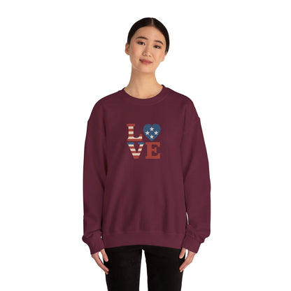 Patriotic Love Sweatshirt | Unisex Crewneck, Cozy Top for Celebrations, Gifts, Independence Day, Casual Style, Everyday Comfort