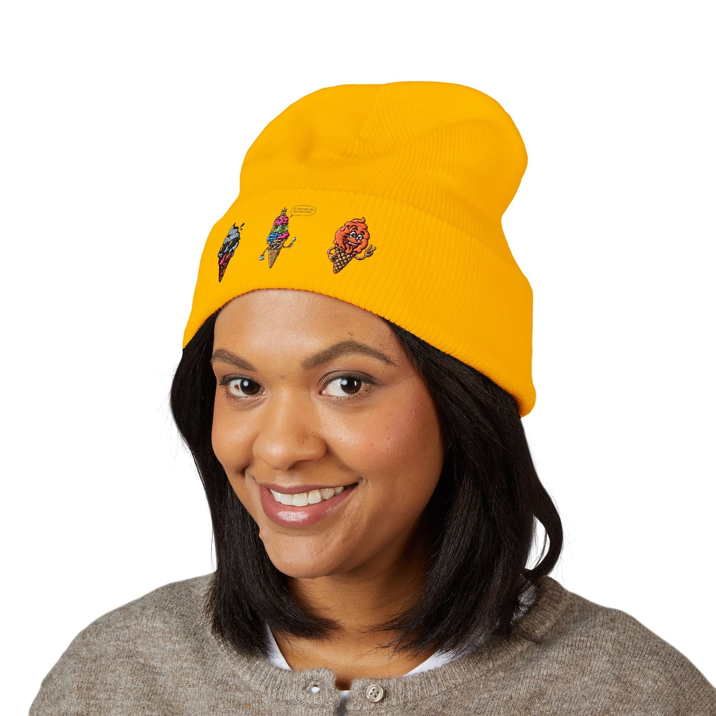 Ice Cream Cuffed Beanie with Fun Embroidery