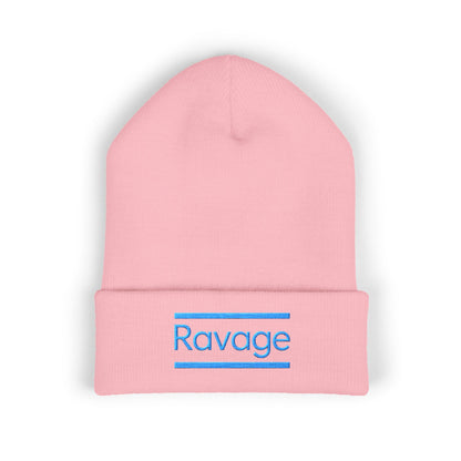 Ravage Embroidered Cuffed Beanie | Light Blue Logo Knit Hat