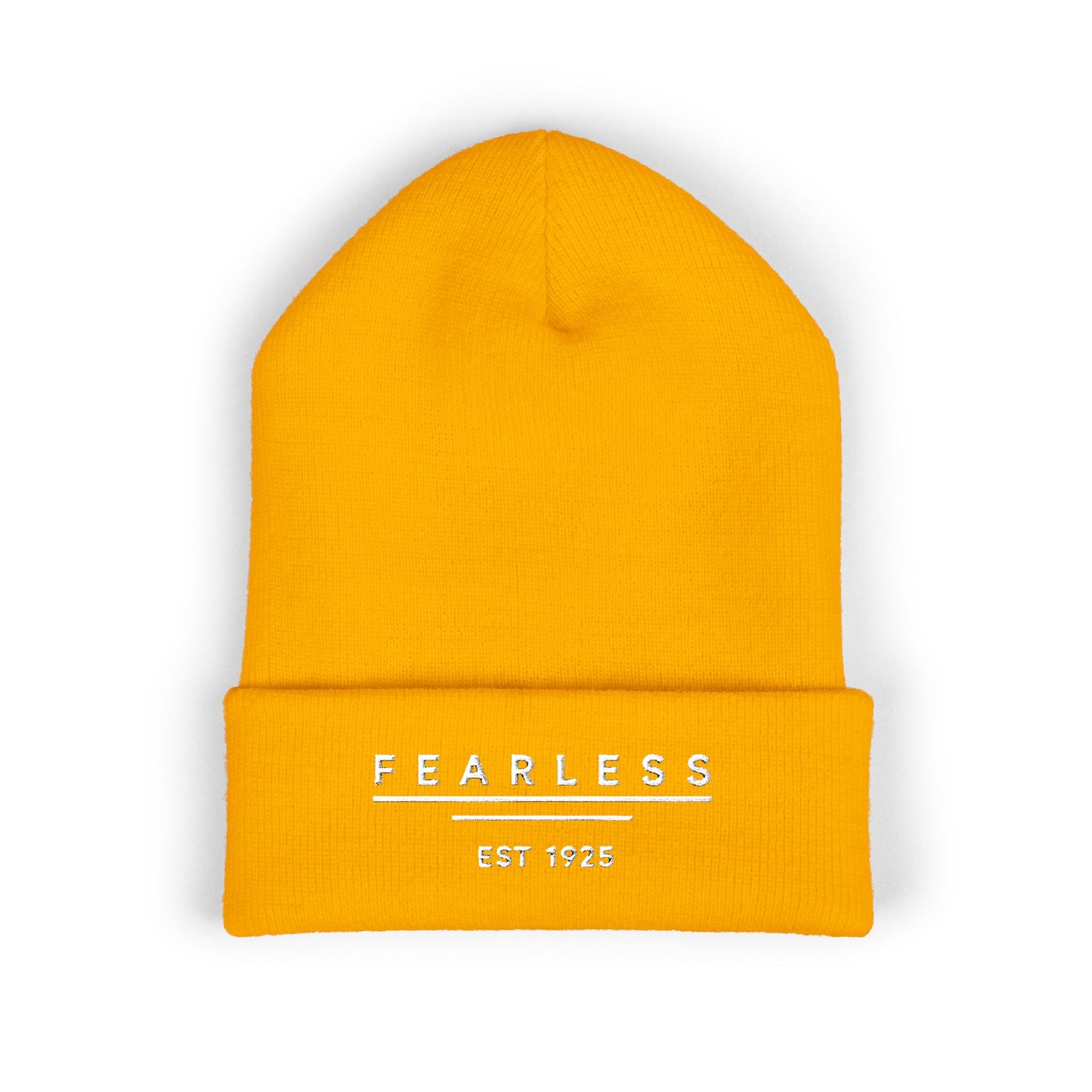 Fearless Embroidered Cuffed Beanie — Bold Black Knit Hat