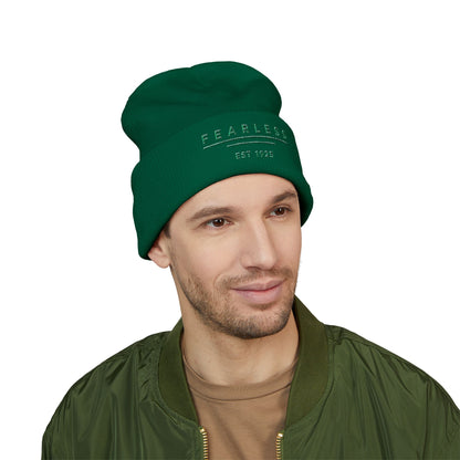 Fearless Embroidered Cuffed Beanie — Minimal Vintage 'EST 1925' Knit Hat