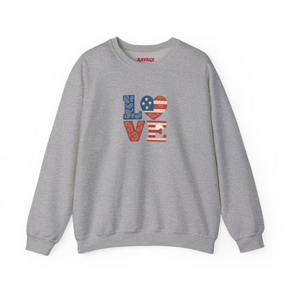 Patriotic Love Sweatshirt | Unisex Crewneck, Cozy Top for Celebrations, Gifts, Independence Day, Casual Style, Everyday Comfort