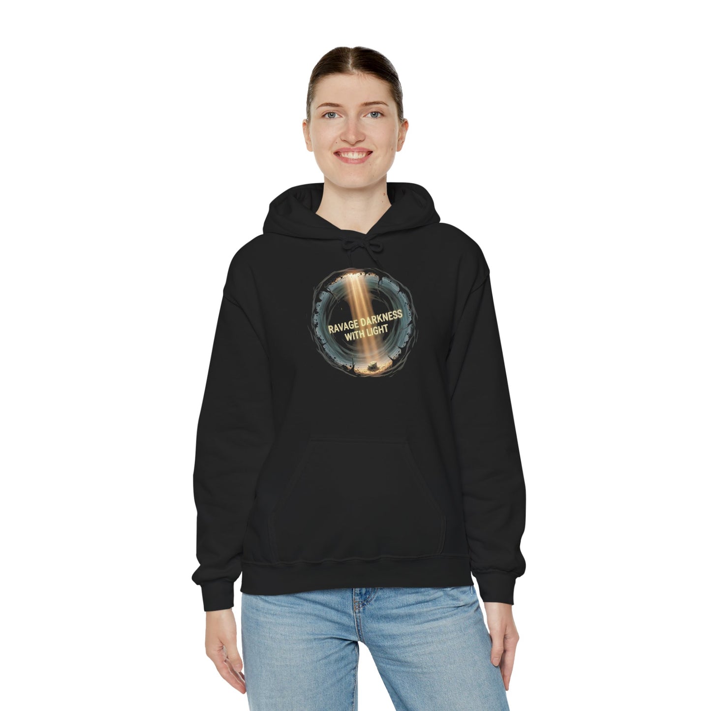 "Ravage Darkness With Light" Graphic Black Pullover Hoodie
