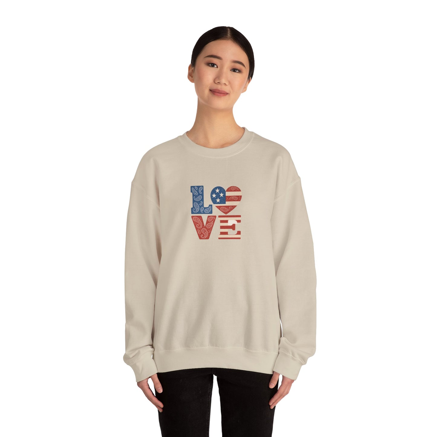 Patriotic Love Sweatshirt | Unisex Crewneck, Cozy Top for Celebrations, Gifts, Independence Day, Casual Style, Everyday Comfort