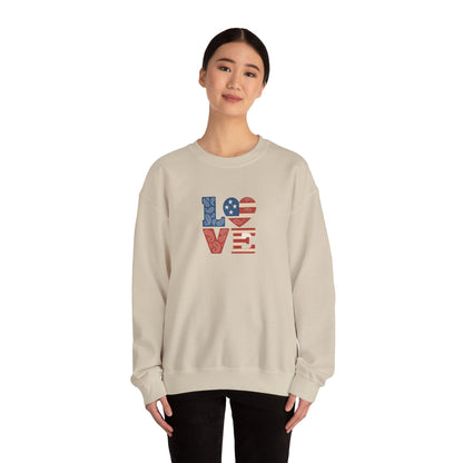Patriotic Love Sweatshirt | Unisex Crewneck, Cozy Top for Celebrations, Gifts, Independence Day, Casual Style, Everyday Comfort