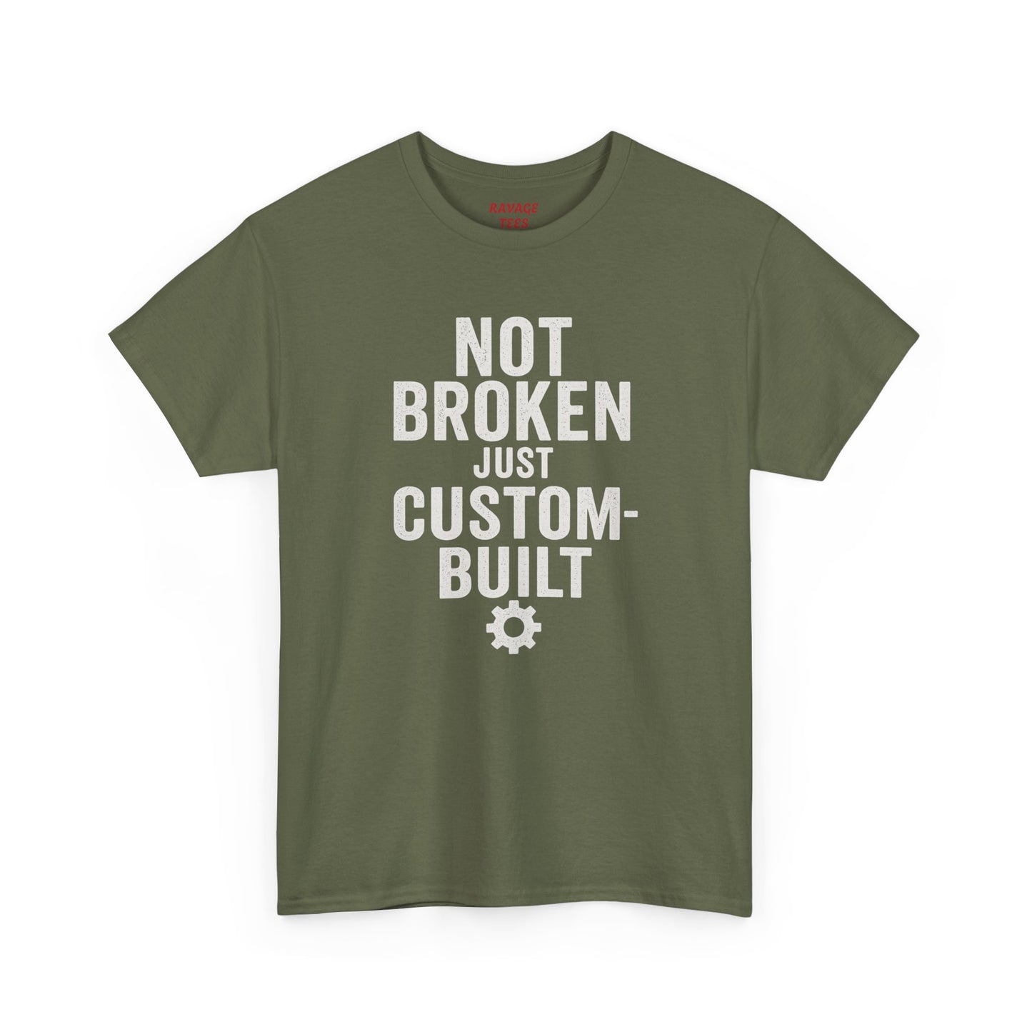 “Not Broken Just Custom-Built | Unisex Graphic Tee – Garage Edition