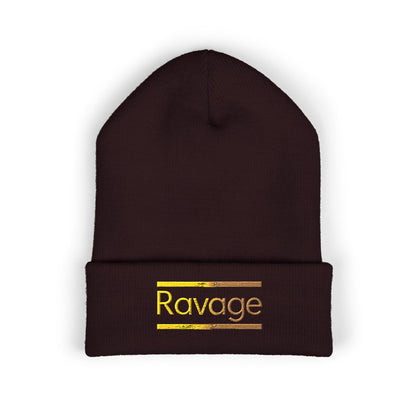 Ravage Embroidered Cuffed Beanie | Gold Logo Knit Hat