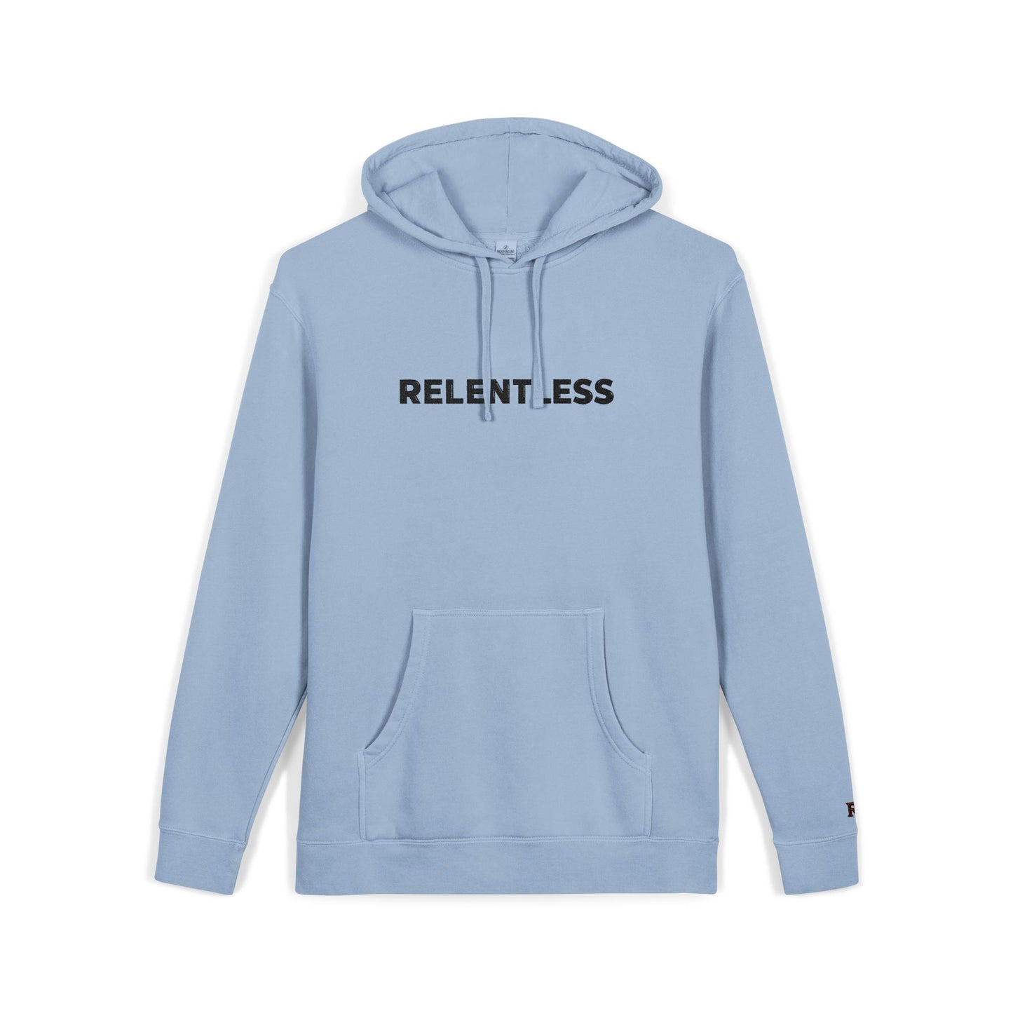 Relentless Hoodie — Embroidered Pigment-Dyed Olive Motivational Pullover