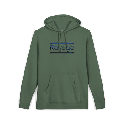 Embroided Ravage Distressed Logo Pigment-Dyed Hoodie — Black Vintage Wash