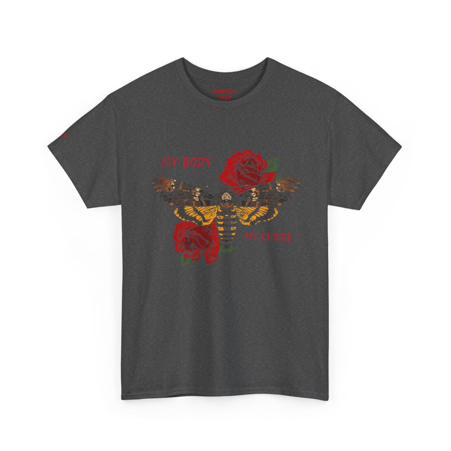 Your Body Your Choice Tee with Butterfly & Rose Design