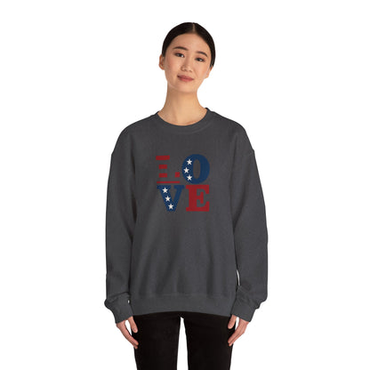 Patriotic Love Sweatshirt | Unisex Crewneck, Cozy Top for Celebrations, Gifts, Independence Day, Casual Style, Everyday Comfort