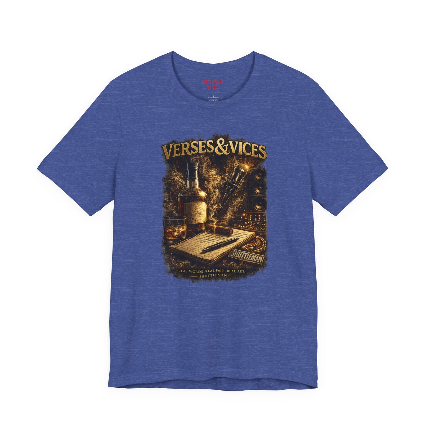 Verses & Vices Tee — Vintage Whiskey & Notebook Graphic T-Shirt