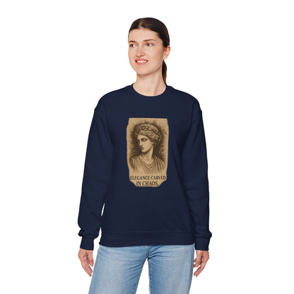 ELEGANCE CARVED IN CHAOS  Unisex Crewneck Sweatshirt – Heavy Blend Pullover for Casual Wear | Cozy Streetwear Gift for Her, Feminist Fashion Statement