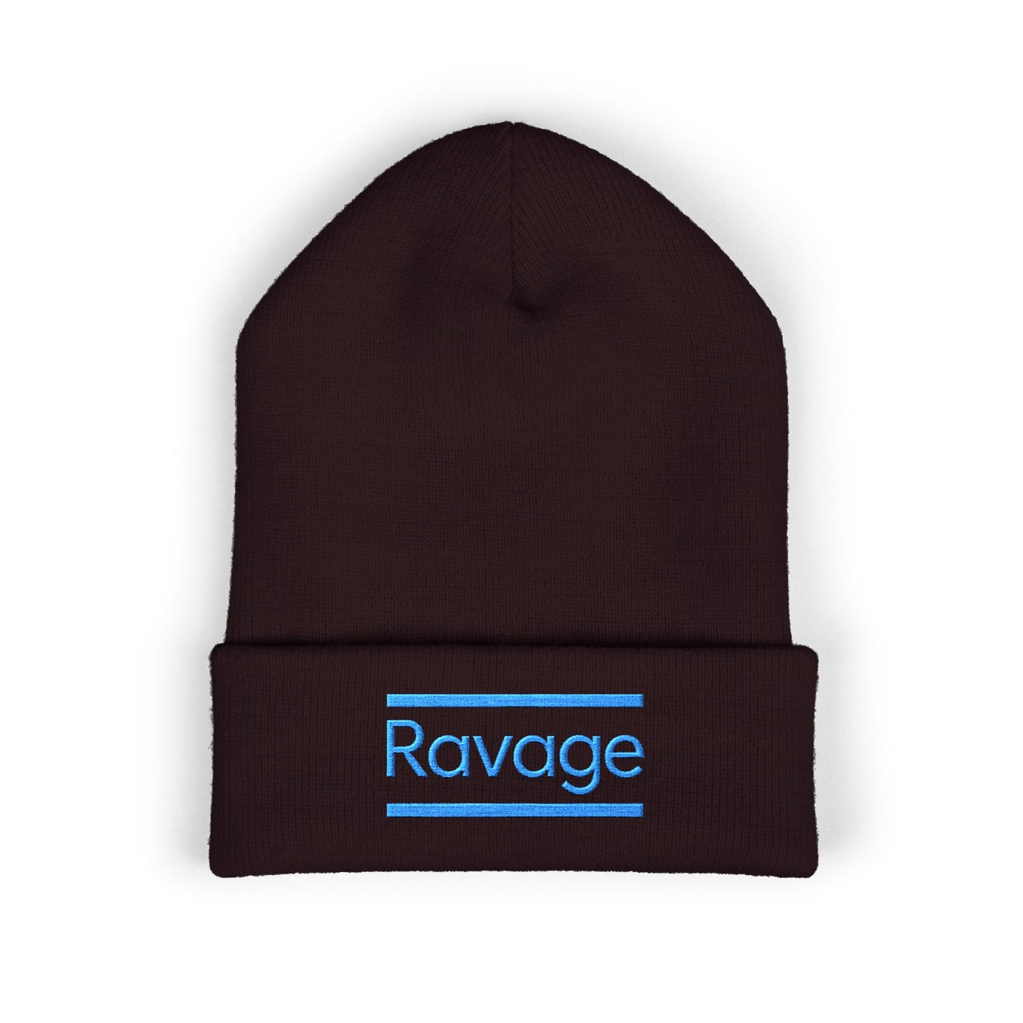 Ravage Embroidered Cuffed Beanie | Light Blue Logo Knit Hat