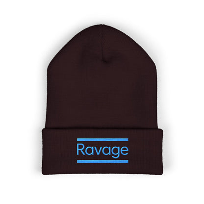 Ravage Embroidered Cuffed Beanie | Light Blue Logo Knit Hat
