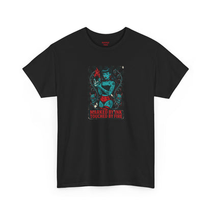 MARK BY INK, TOUCHED BY FIRE--Edgy Graphic Unisex Tee