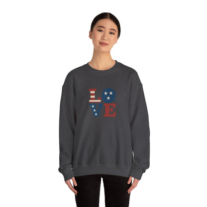 Patriotic Love Sweatshirt | Unisex Crewneck, Cozy Top for Celebrations, Gifts, Independence Day, Casual Style, Everyday Comfort