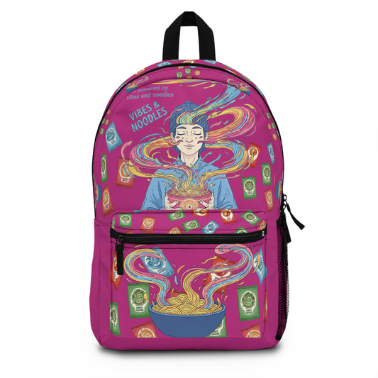 Vibes and Noodles Backpack – Vibrant Foodie Design, Unisex School Bag, Fun Gift for Students & Food Lovers, Everyday Casual Use