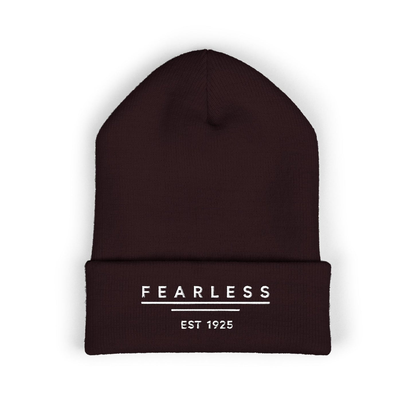 Fearless Embroidered Cuffed Beanie — Bold Black Knit Hat