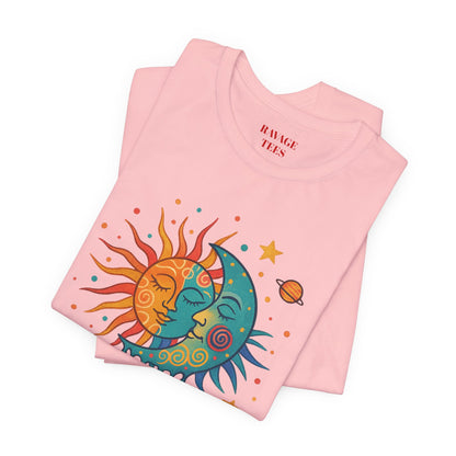 Sun & Moon Boho Graphic Tee — Celestial Retro Sunface T-Shirt