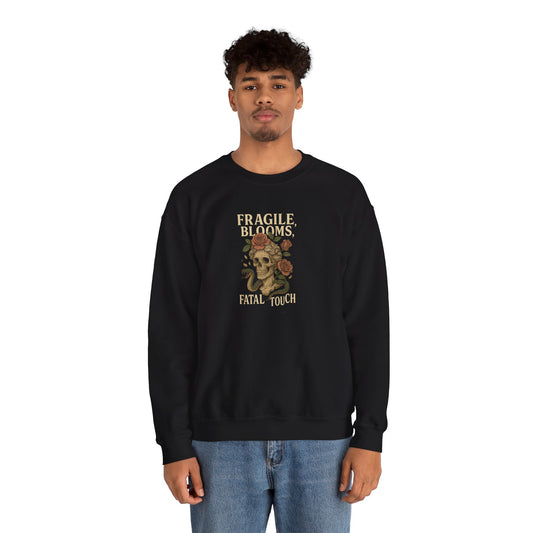 FRAGILE BLOOMS FATAL TOUCH Unisex Crewneck Sweatshirt – Heavy Blend Pullover for Casual Wear | Cozy Streetwear Gift for Her, Feminist Fashion Statement