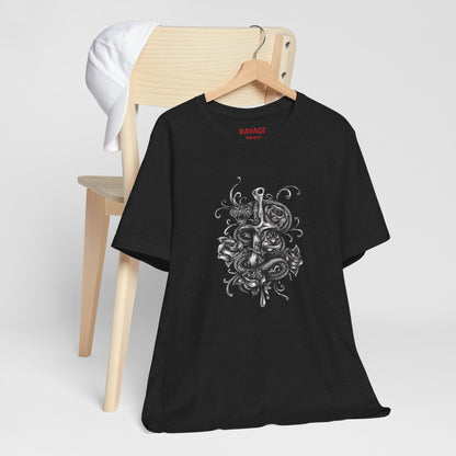 Snake & Dagger Tee: Edgy Unisex Tattoo-Style Graphic Shirt