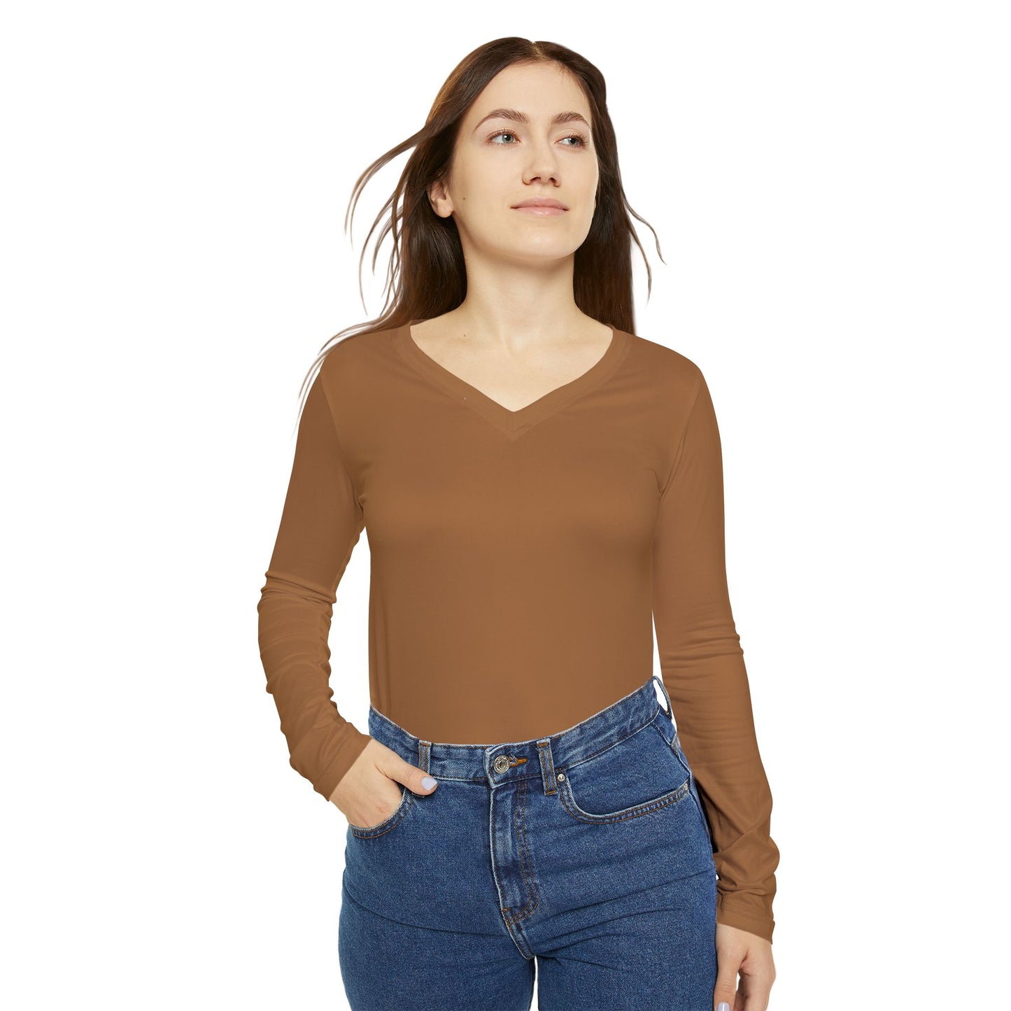 Caramel V-Neck Shirt | Women’s Long Sleeve Casual Top
