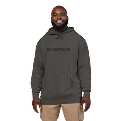 Relentless Hoodie — Embroidered Pigment-Dyed Olive Motivational Pullover
