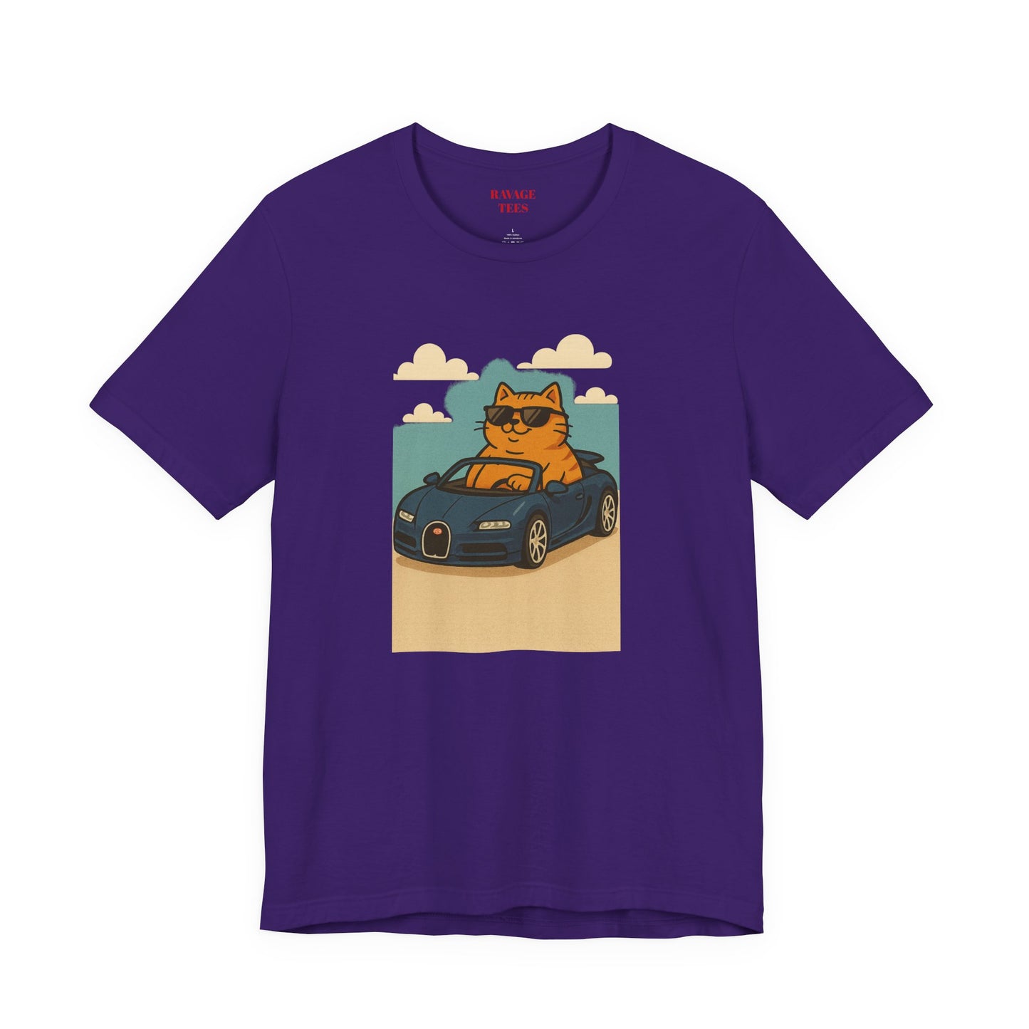Cat Driving Sports Car Tee — Retro Graphic Cat Race Shirt
