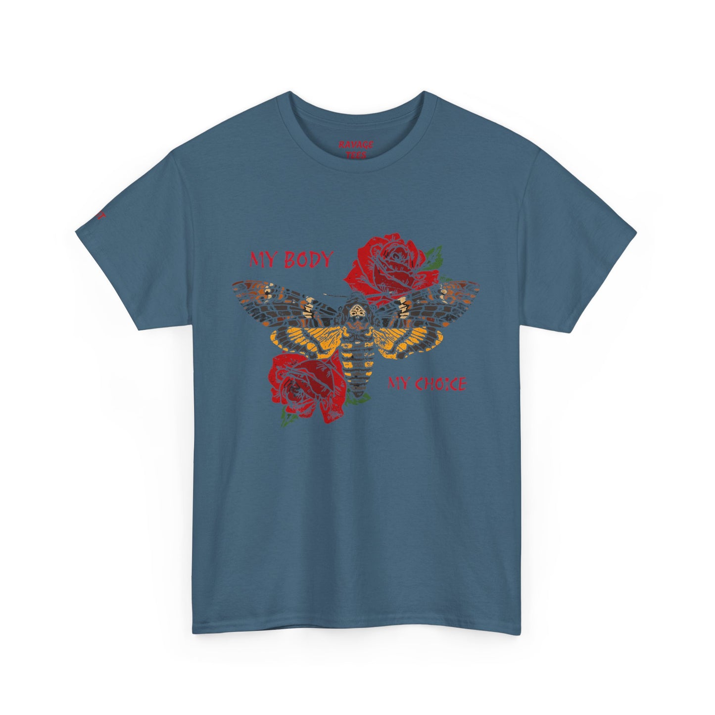 Your Body Your Choice Unisex Heavy Cotton Tee with Butterfly & Rose Design, Empowering Statement Tee
