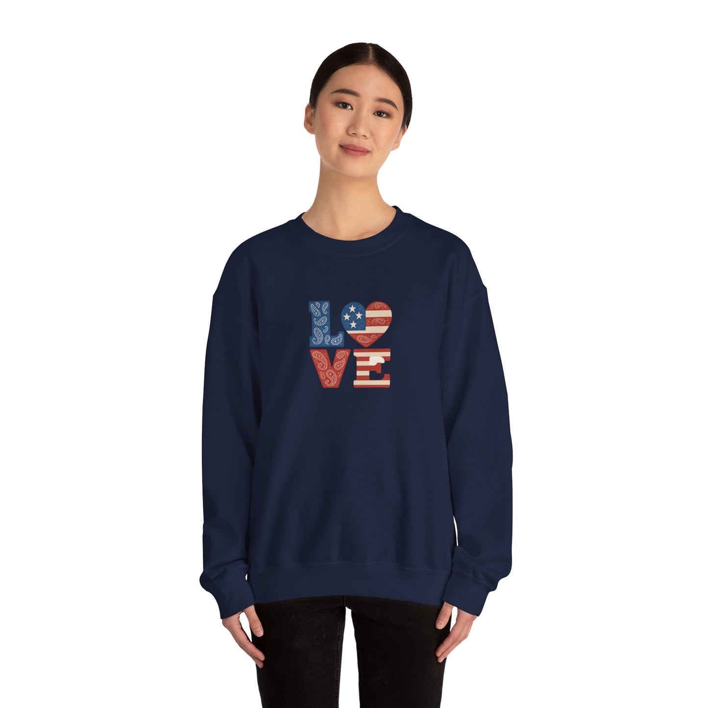 Patriotic Love Sweatshirt | Unisex Crewneck, Cozy Top for Celebrations, Gifts, Independence Day, Casual Style, Everyday Comfort