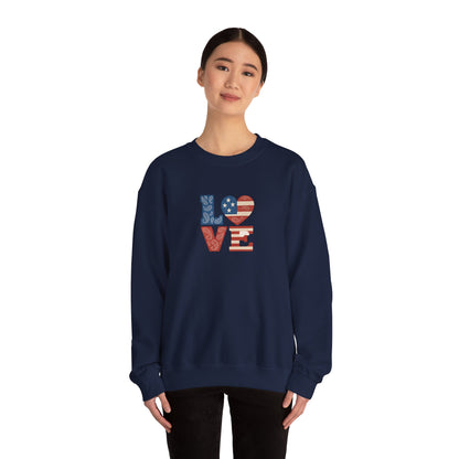 Patriotic Love Sweatshirt | Unisex Crewneck, Cozy Top for Celebrations, Gifts, Independence Day, Casual Style, Everyday Comfort