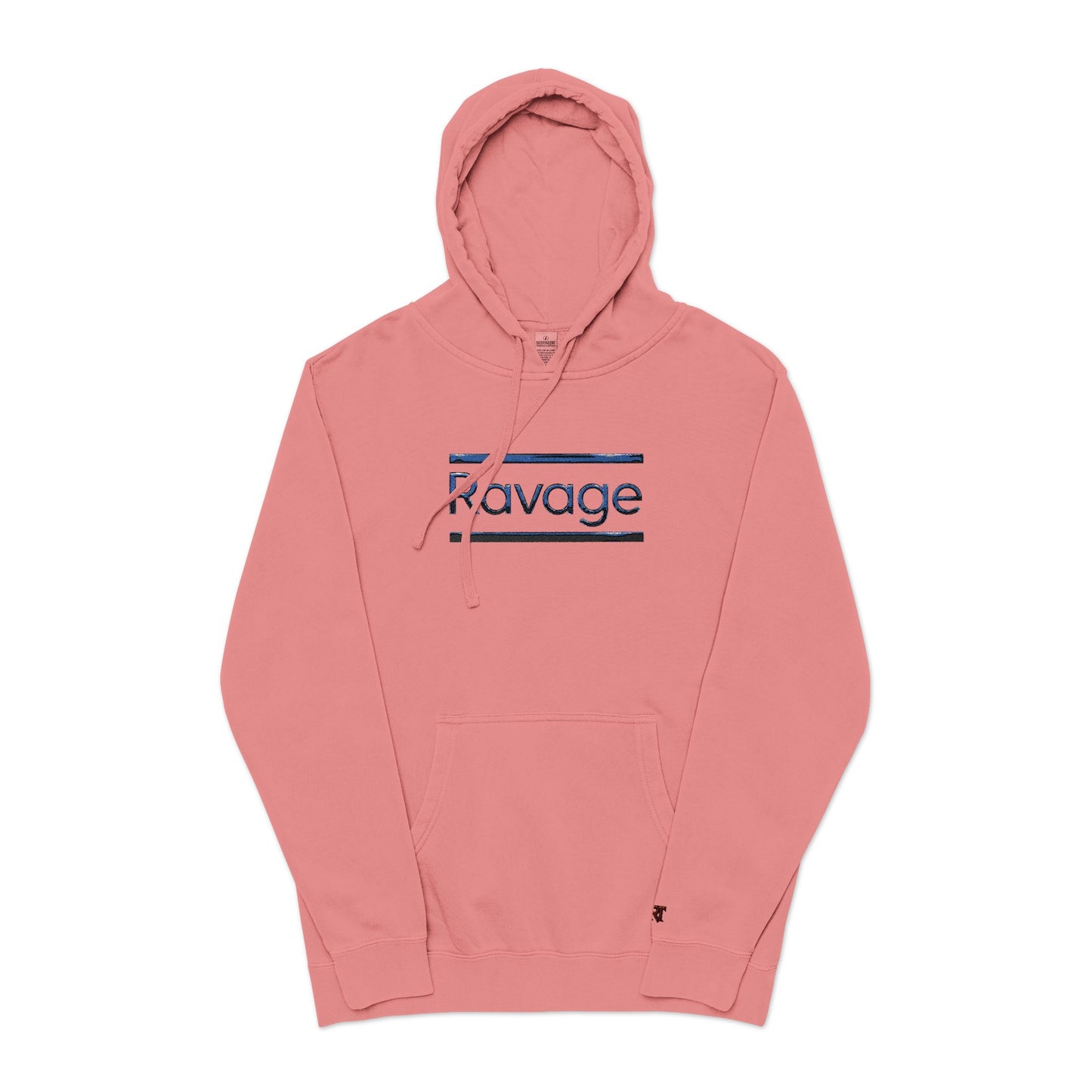 Embroided Ravage Distressed Logo Pigment-Dyed Hoodie — Black Vintage Wash