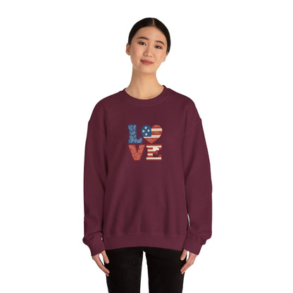 Patriotic Love Sweatshirt | Unisex Crewneck, Cozy Top for Celebrations, Gifts, Independence Day, Casual Style, Everyday Comfort