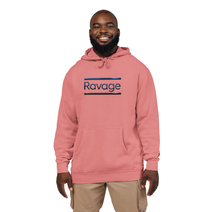 Embroided Ravage Distressed Logo Pigment-Dyed Hoodie — Black Vintage Wash